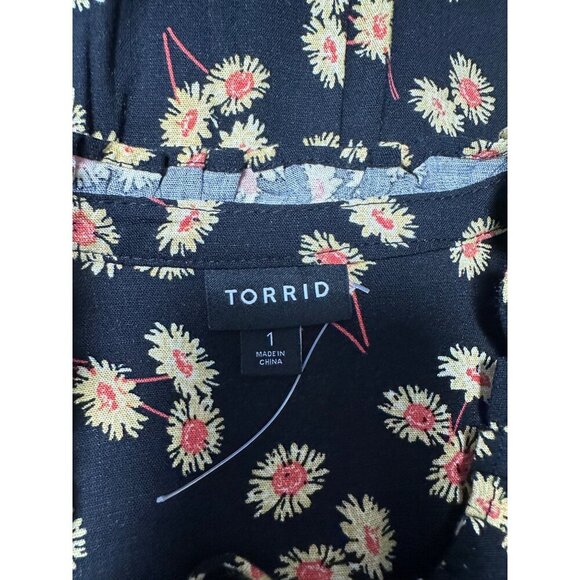 Torrid Rayon Slub Peasant Long Sleeve Top Black Yellow Daisy Flower Print Sz 1X - Picture 6 of 9